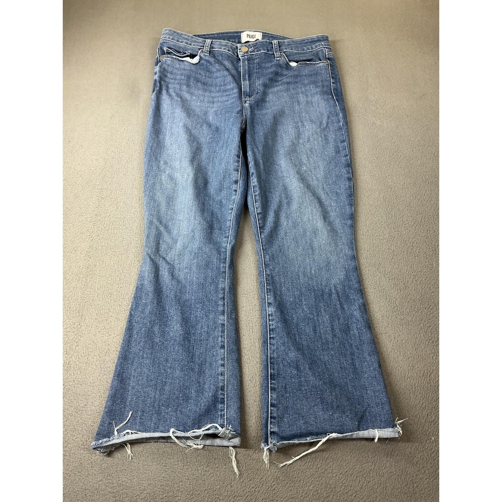 Paige Jeans Womens 32 Blue Rory Crop Flare Distressed Frayed Hem 25.5 Inseam